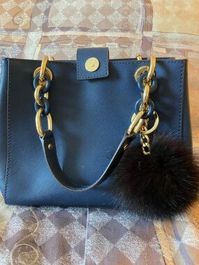 Michael Kors Navy Blue Satchel with Gold Chain Hardware